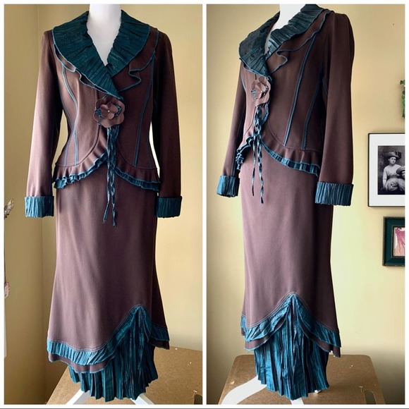 VEX 50's Peplum Blazer Layered Skirt Suit Set size 8 Victorian Steampunk - Picture 1 of 16